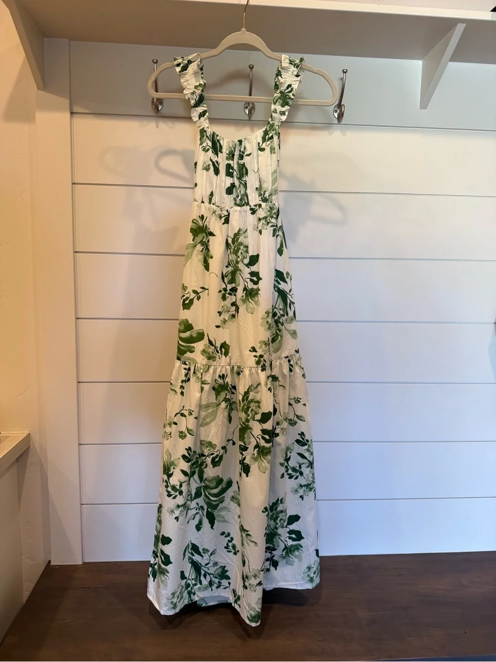 NWT Abercrombie & Fitch White Maxi Dress with Green Floral Print - Picture 3 of 11